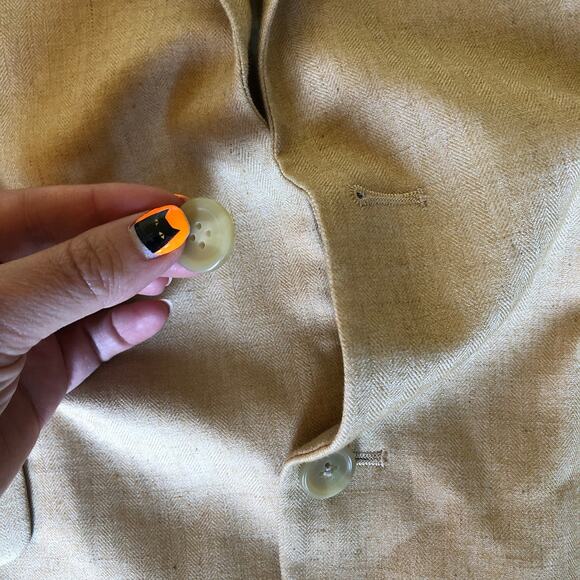 Chaps Linen Blend Blazer Tan Herringbone Sport Coat Jacket Size 42L Preppy - Picture 5 of 12